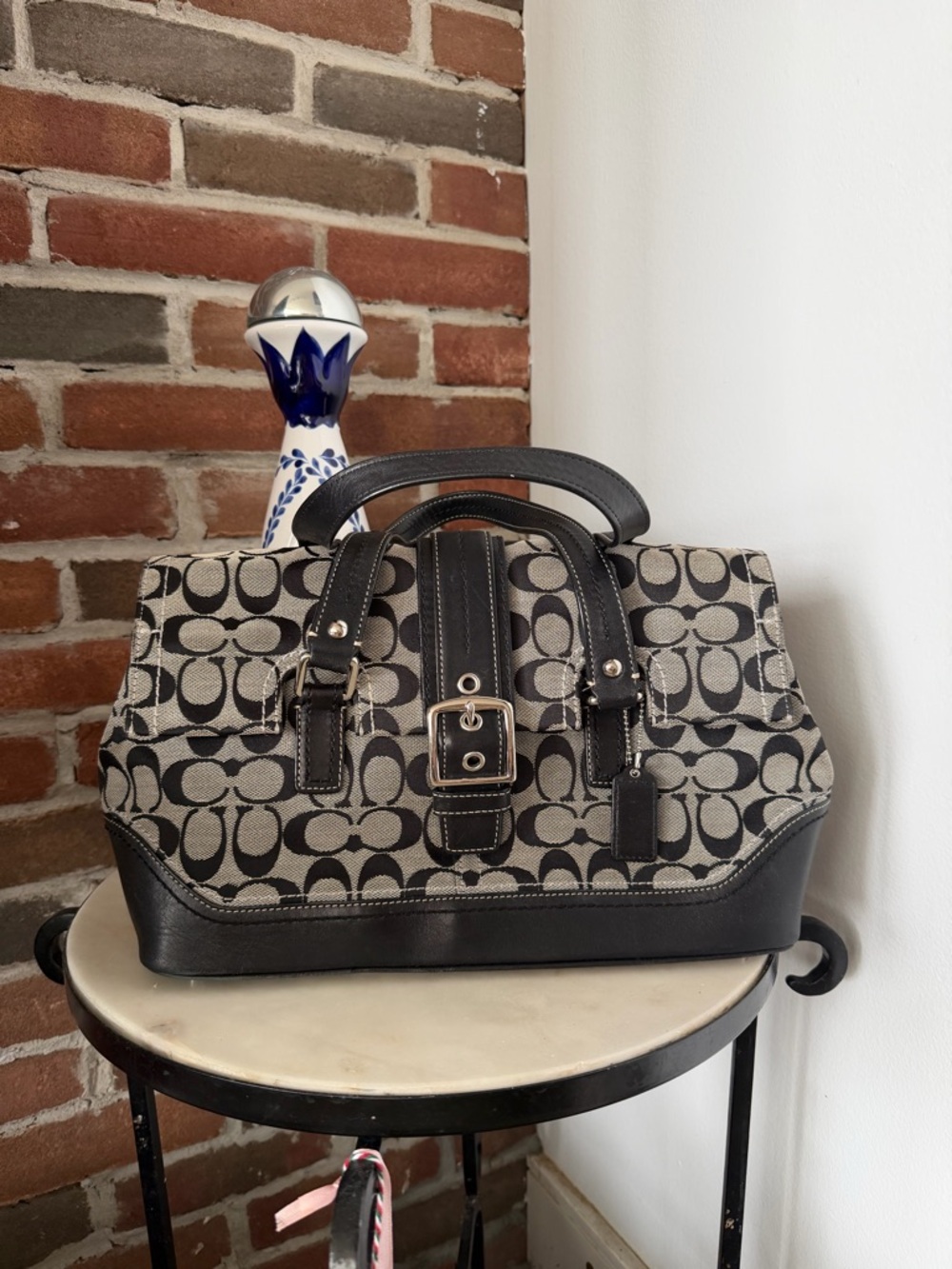 Vintage Y2K Coach Black and Khaki Signature Satchel